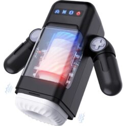Masturbateur masculin Game Cup Pro avec vibrations et poussée, fonction de chauffage et support pour téléphone mobile - Noir